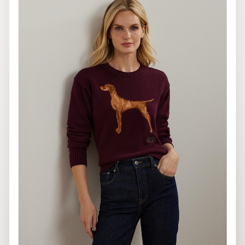 Lauren Ralph Lauren Women’s Intarsia Knit Vizsla Cotton Sweater in Pinot Noir